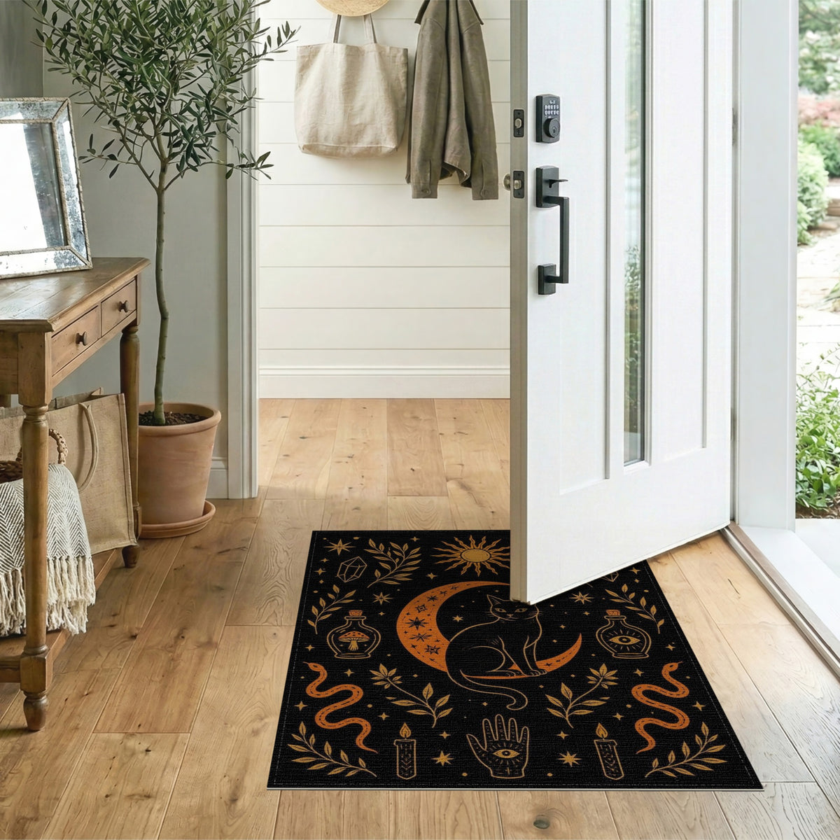 Mystical Cat Crescent Moon Area Rug