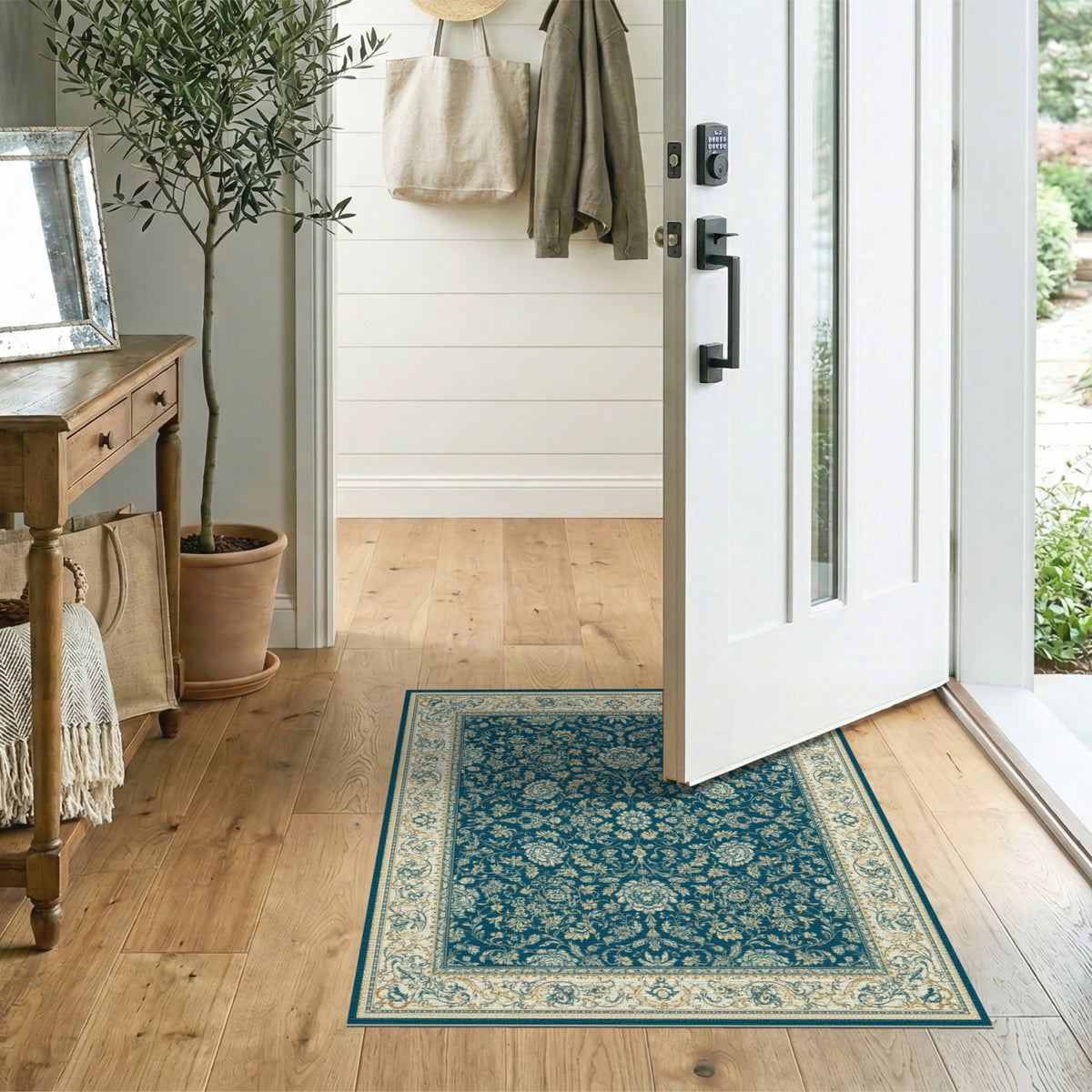 Floral Blue and Teal Floral Persian Area Rug