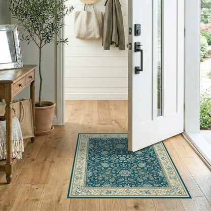 Floral Blue and Teal Floral Persian Area Rug