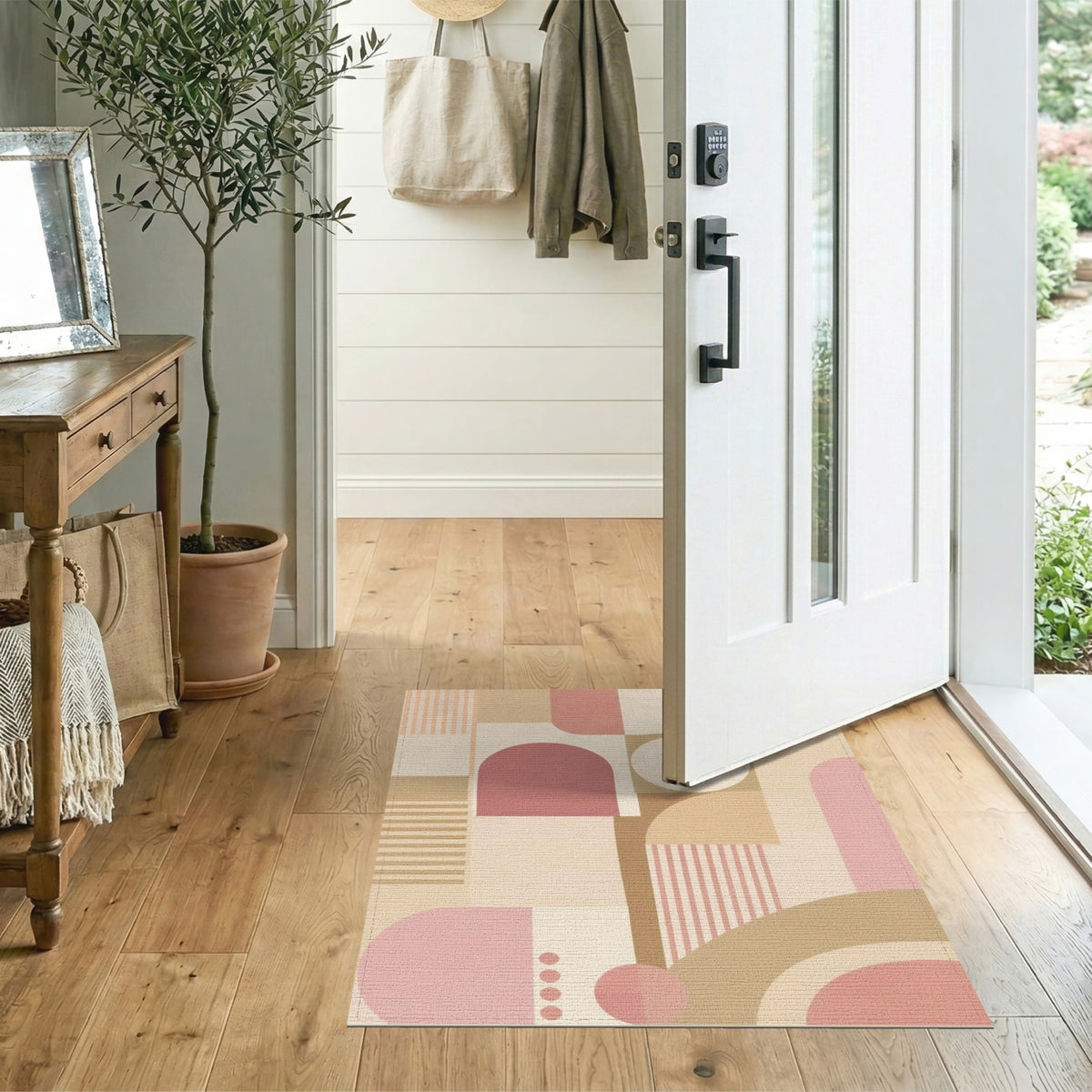 Geometric Modern Blush Pink Geometric Area Rug
