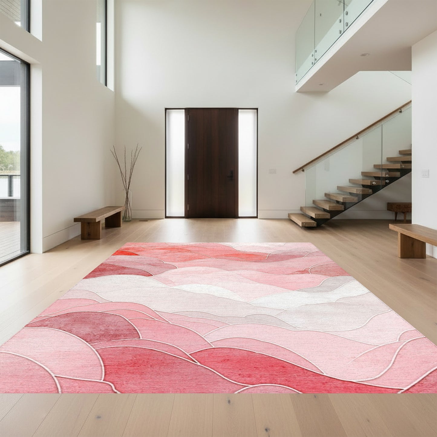 Pink Layered Wave Abstract Rug