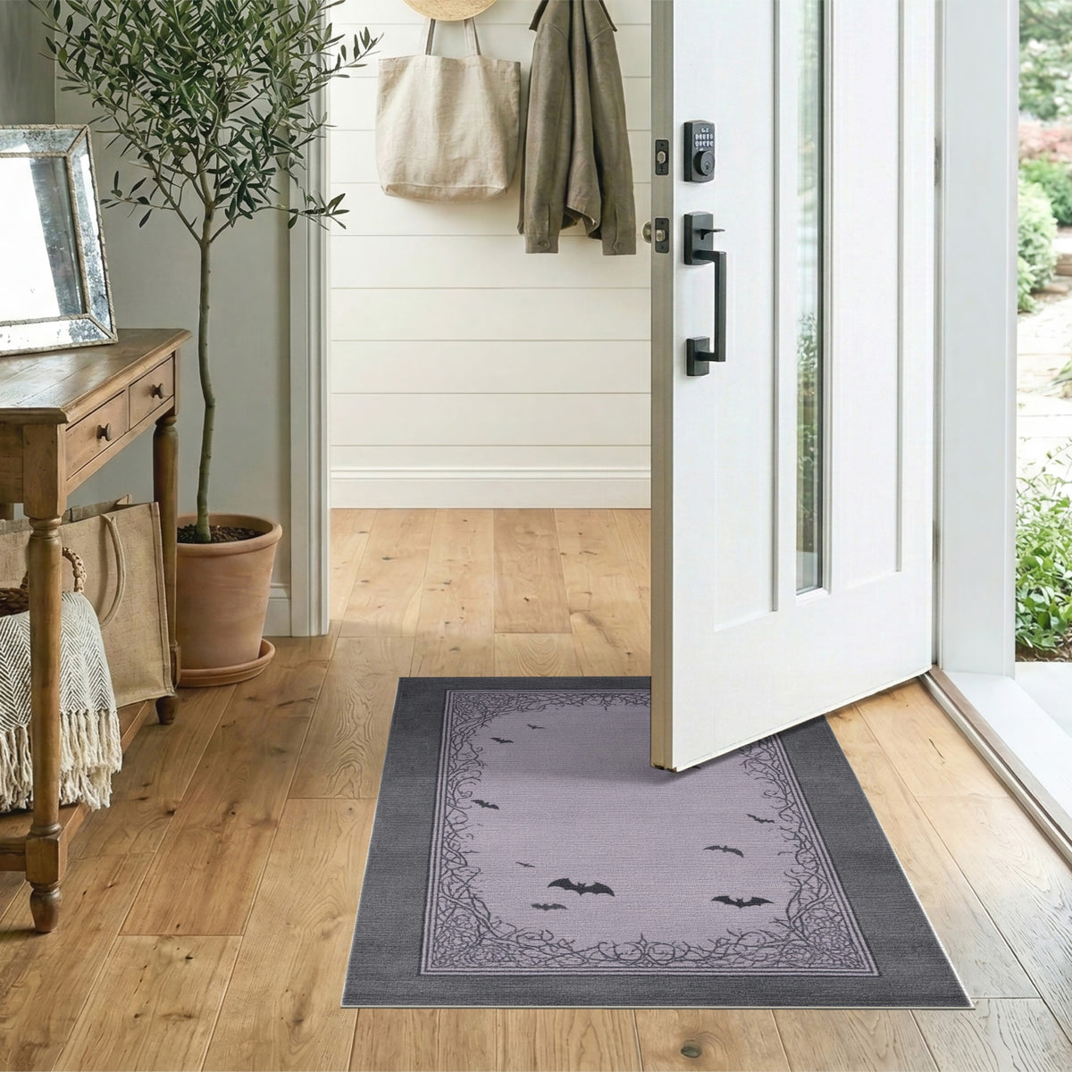 Purple Bat Vine Border Area Rug