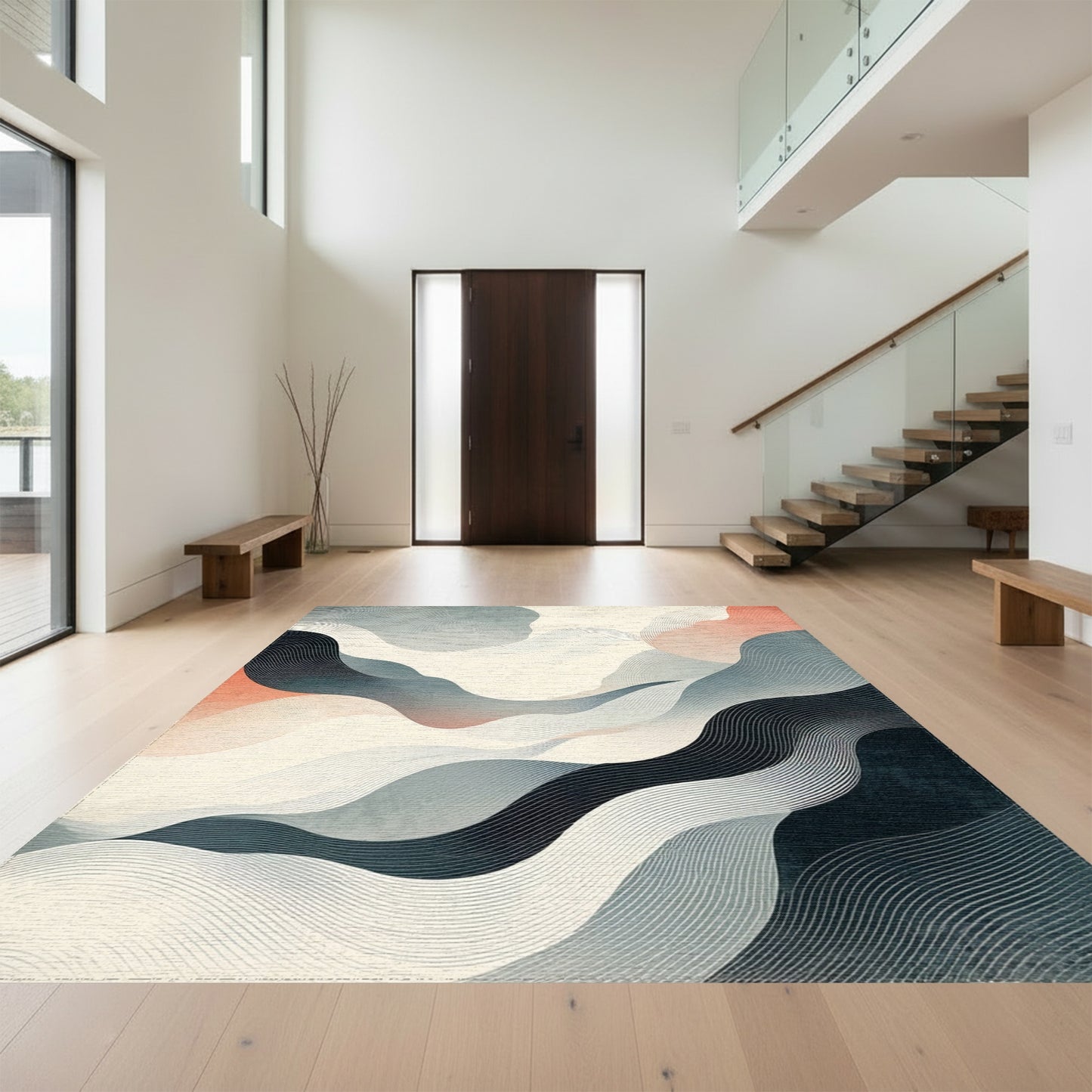 Gray Coral Fluid Wave Rug