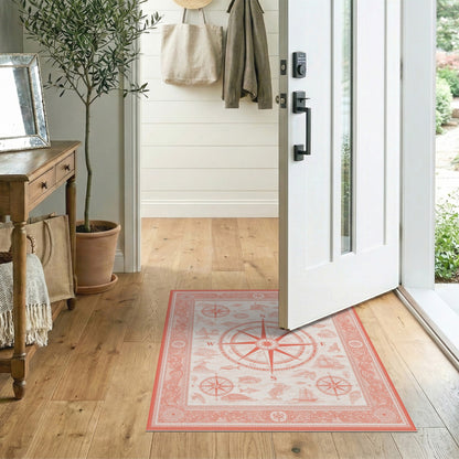 Red Vintage Compass Nautical Area Rug