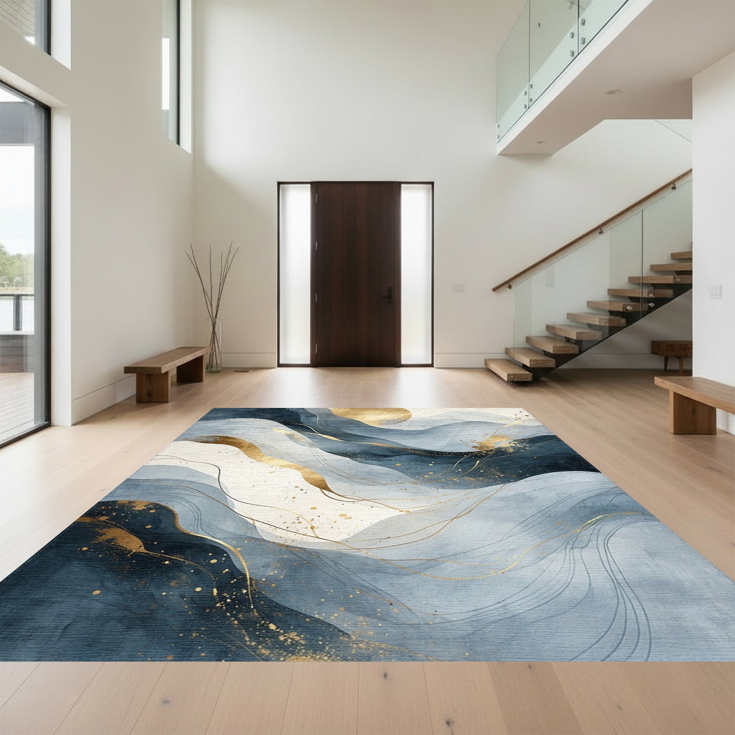 Navy Blue Mountains Golden Sun Rug