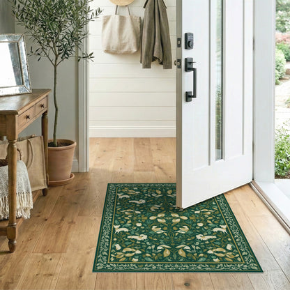Green Floral Vintage Wildlife Area Rug