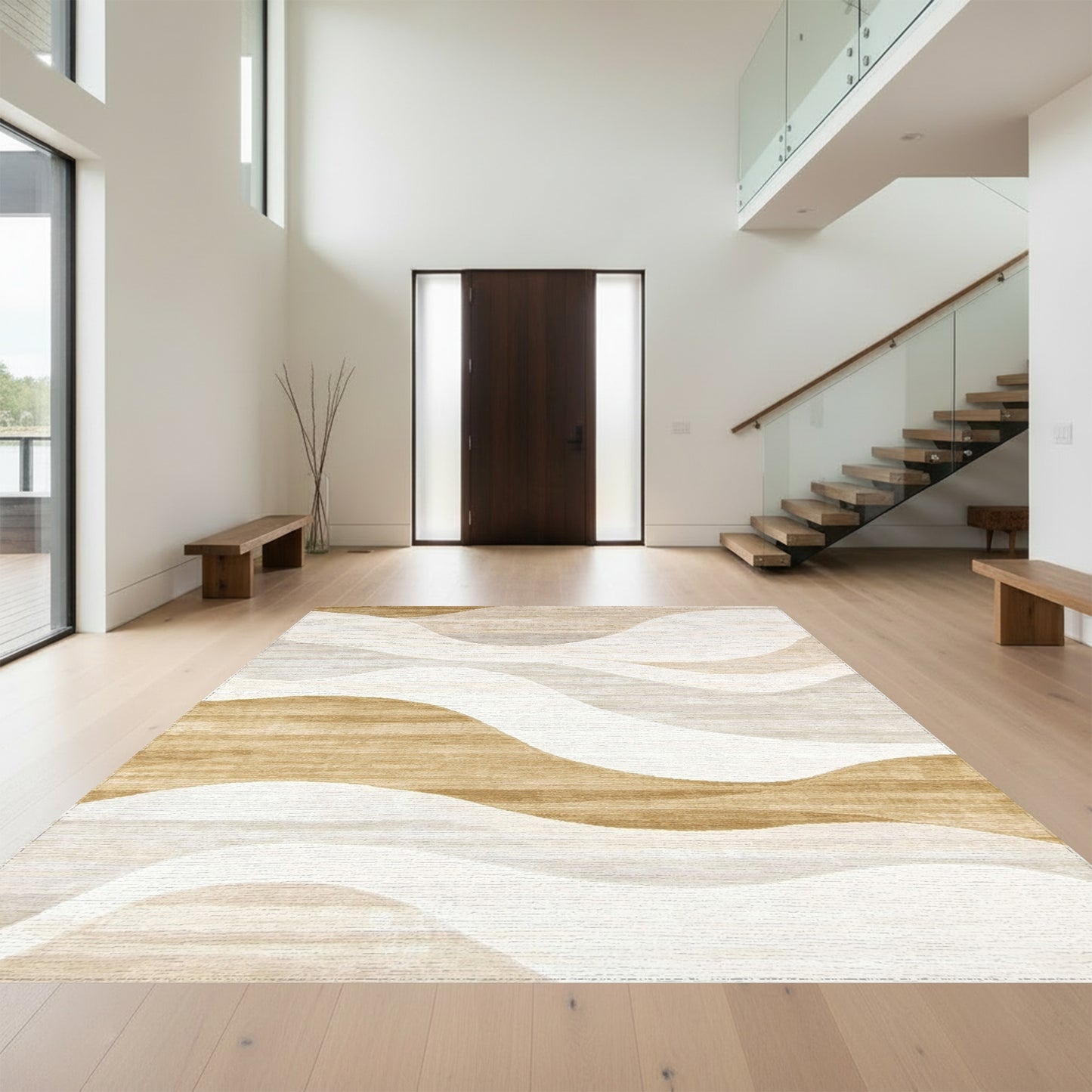 Ivory Beige Wavy Layers Rug