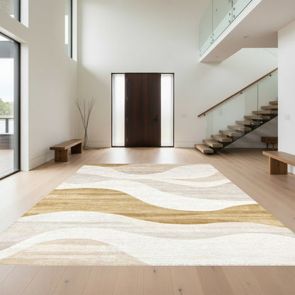Ivory Beige Wavy Layers Rug