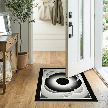 Black White Geometric Vortex Area Rug