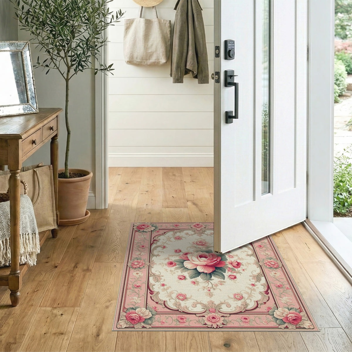 Pink Rose Floral Vintage Area Rug