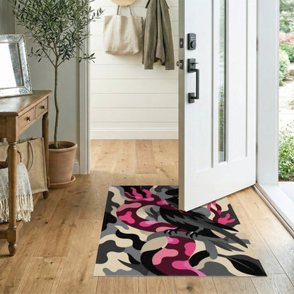 Pink Serpent Raven Abstract Area Rug