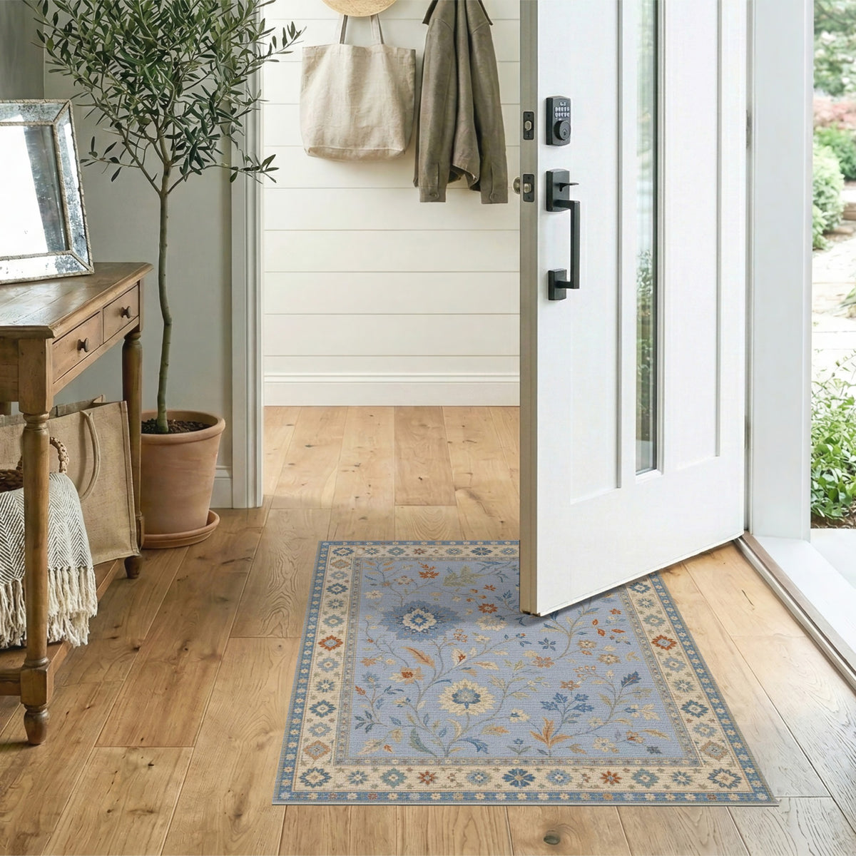 Blue and Teal Light Blue Floral Vintage Area Rug