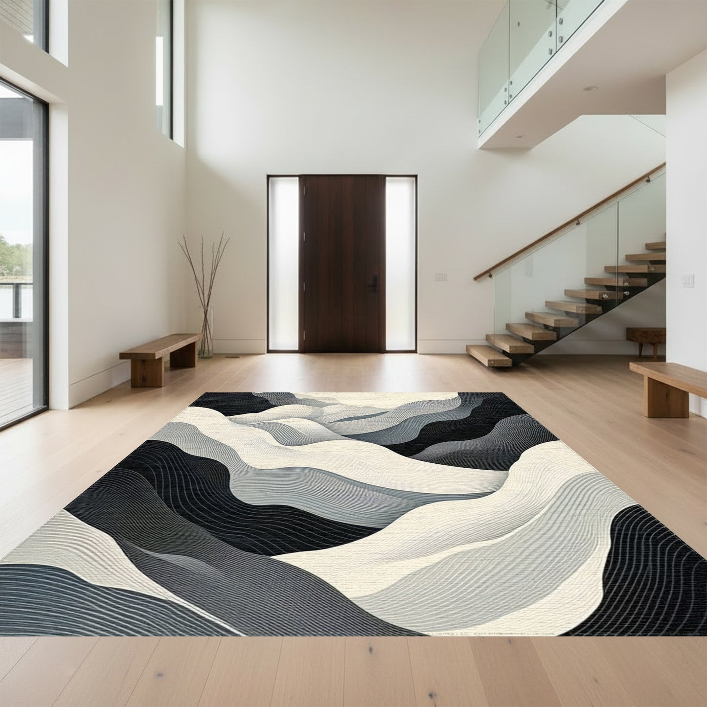 Grayscale Wavy Mountain Rug