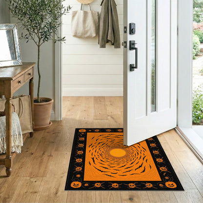 Spiral Bat Vortex Orange Halloween Area Rug