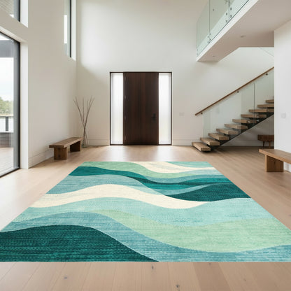 Teal Layered Waves Rug