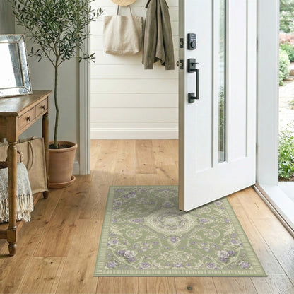 Sage Green Floral Vintage Area Rug