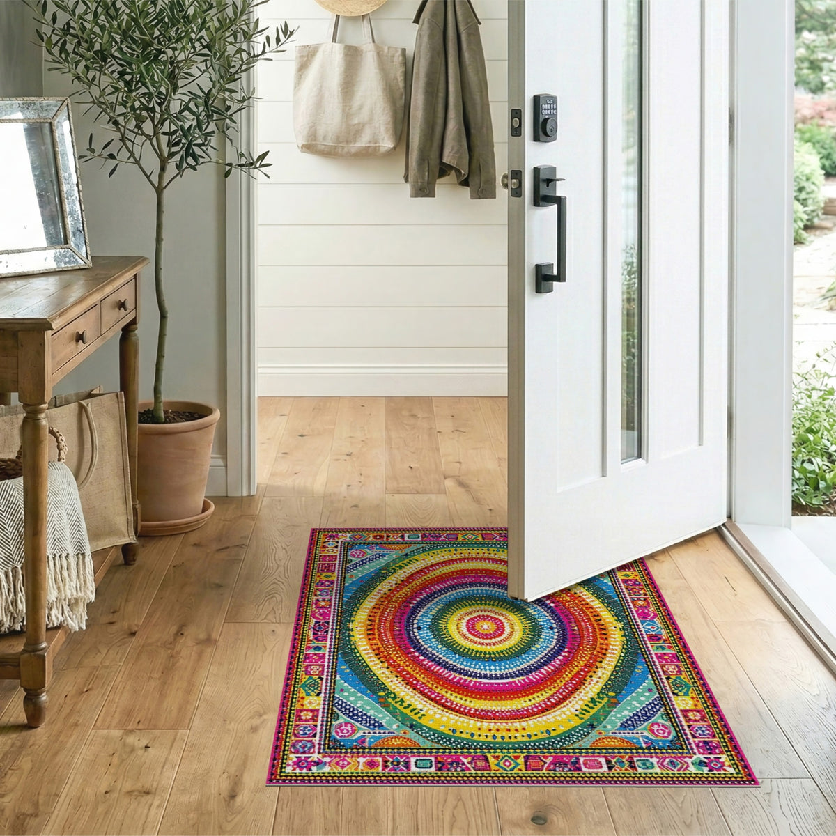 Multi-color and Patterns Vibrant Multi-Color Tribal Circle Area Rug