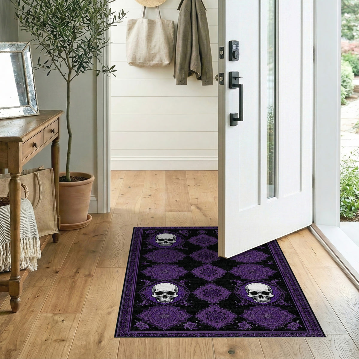 Purple Skull Mandala Area Rug