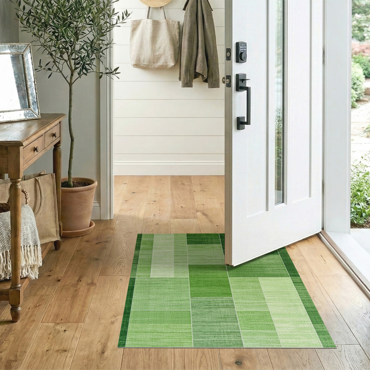 Geometric Modern Lush Green Geometric Block Area Rug