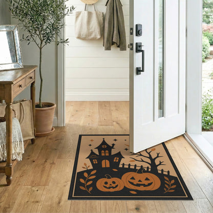 Spooky Haunted House Orange Pumpkins Area Rug