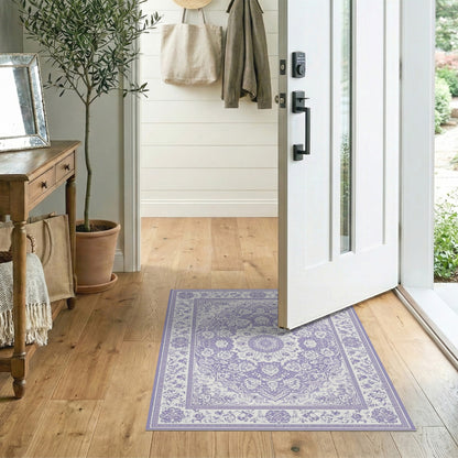 Traditional Persian Purple Floral Persian Medallion Rug