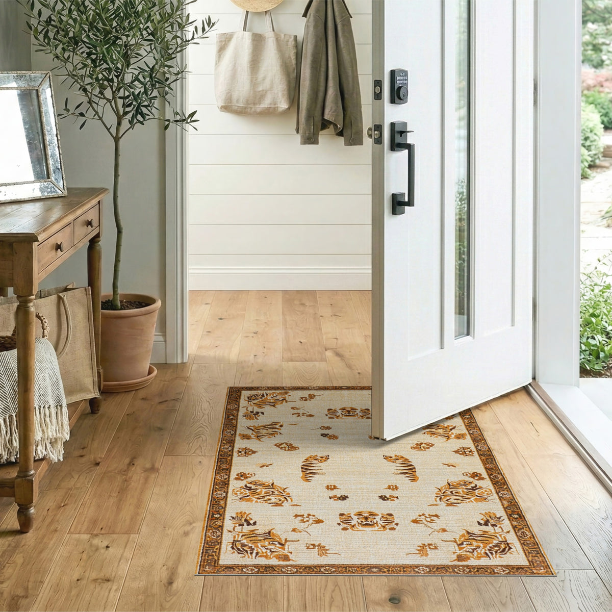 Brown and Tan Brown Tiger Heritage Area Rug
