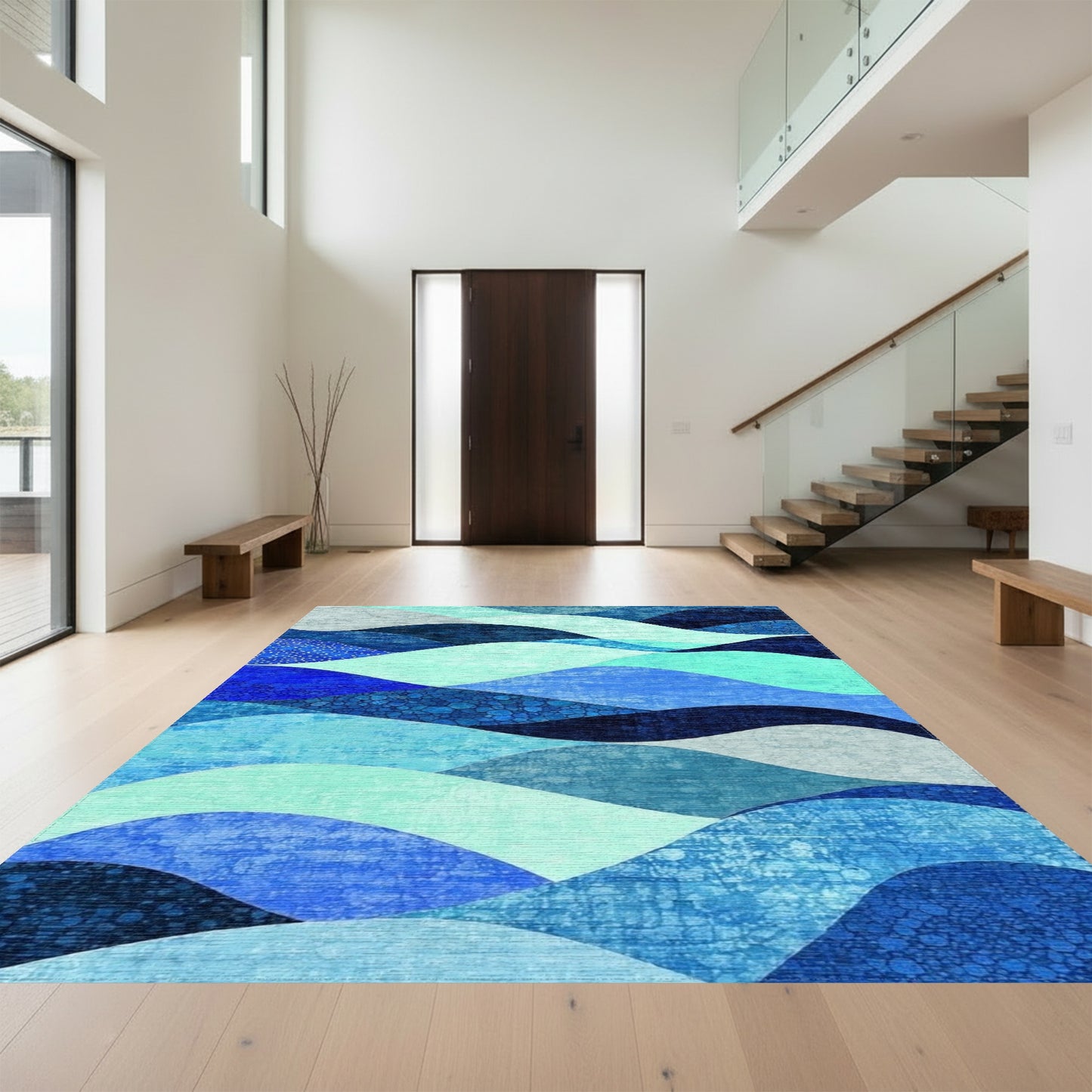 Indigo Teal Layered Waves Rug