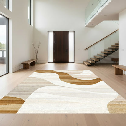 Beige Brown Wavy Abstract Rug