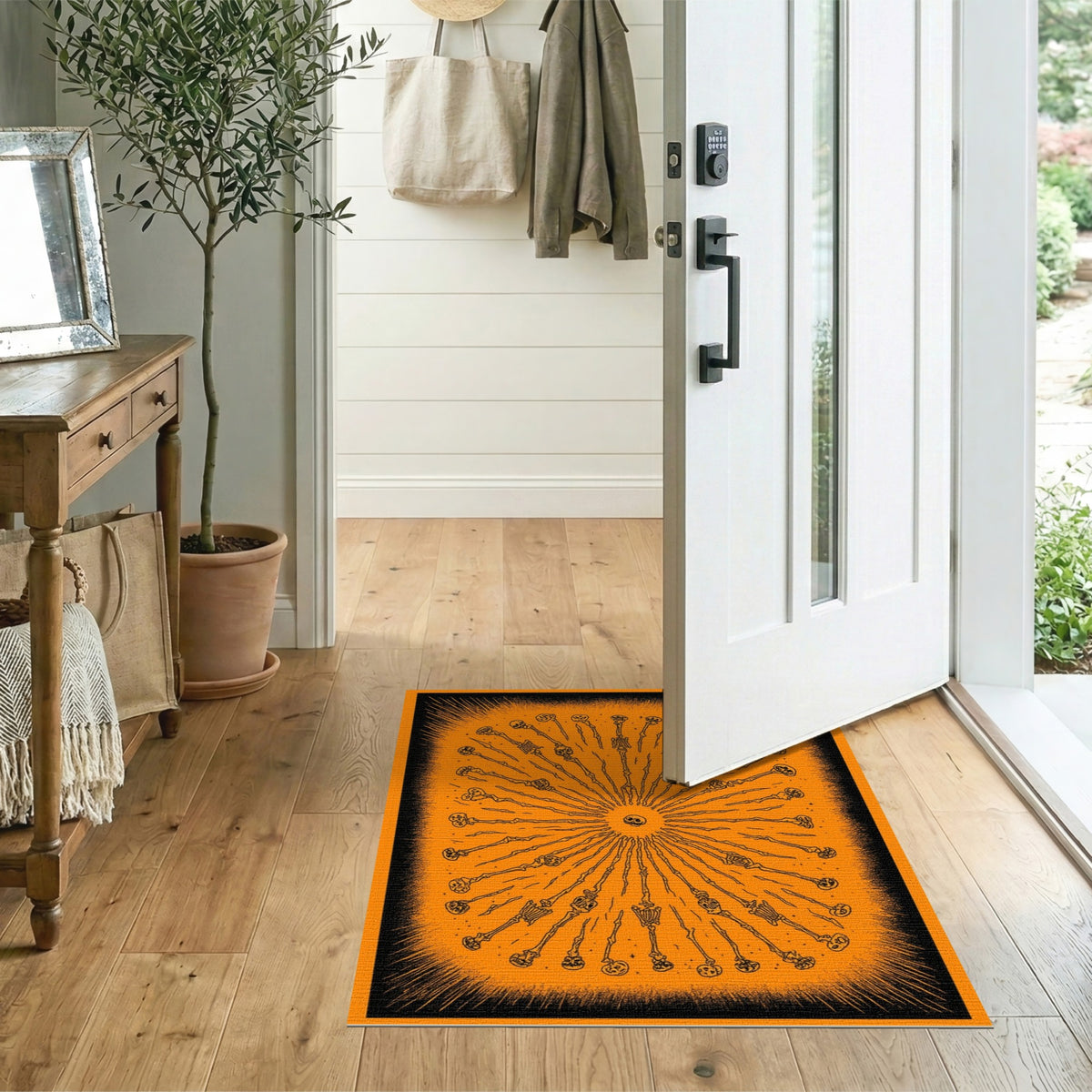 Orange Skeleton Burst Washable Area Rug