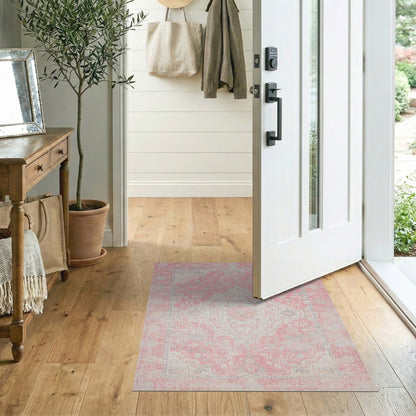 Pink Distressed Vintage Floral Distressed Vintage Area Rug