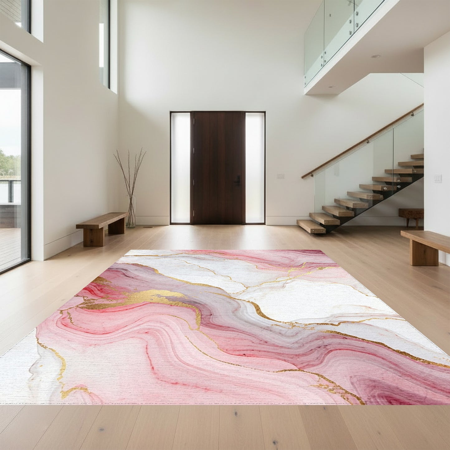 Pink Gold Veined Marble Rug