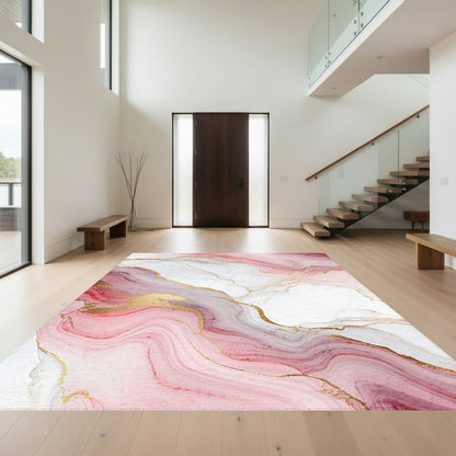 Pink Gold Veined Marble Rug