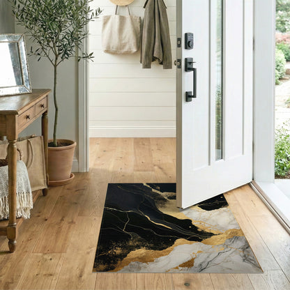 Black and White Black Gold Abstract Marble Area Rug
