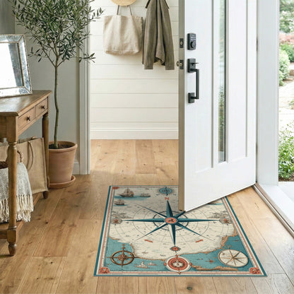 Vintage Nautical Compass Blue and Teal Area Rug