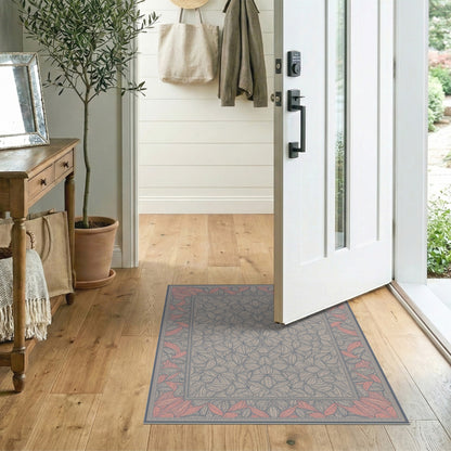 Grey Floral Leaf Medallion Area Rug
