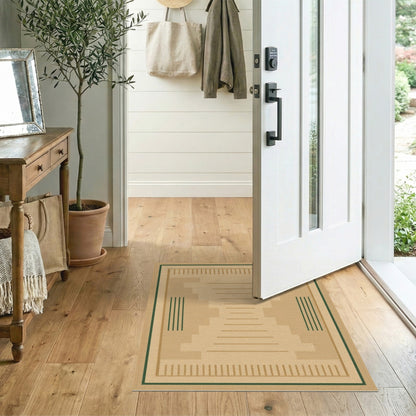 Beige Geometric Area Rug with Step Accents