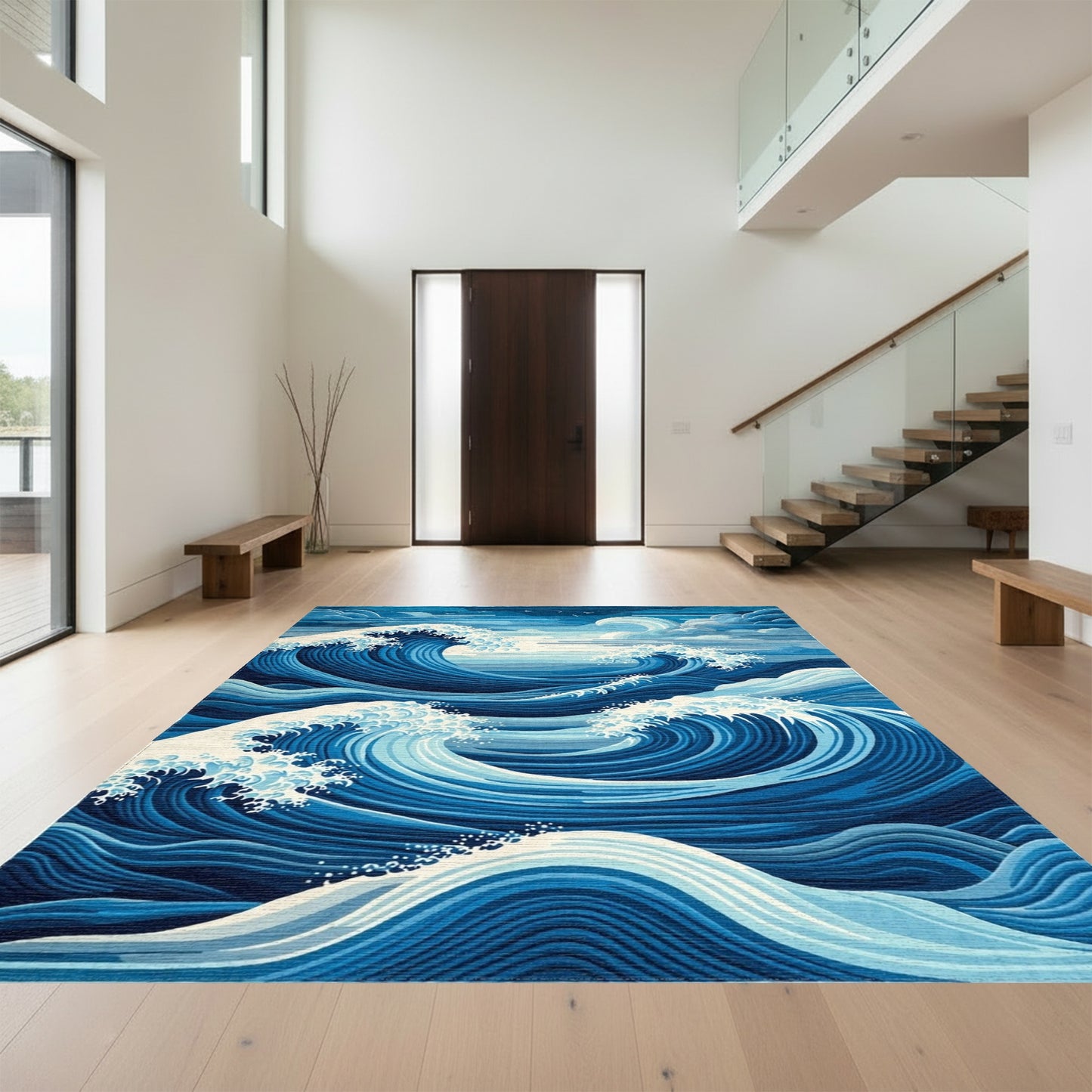 Navy Crashing Waves Crescent Moon Rug