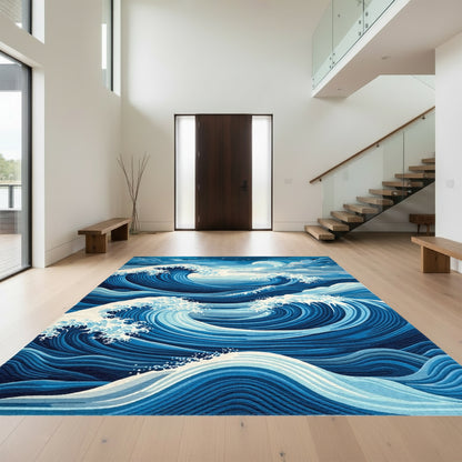 Navy Crashing Waves Crescent Moon Rug