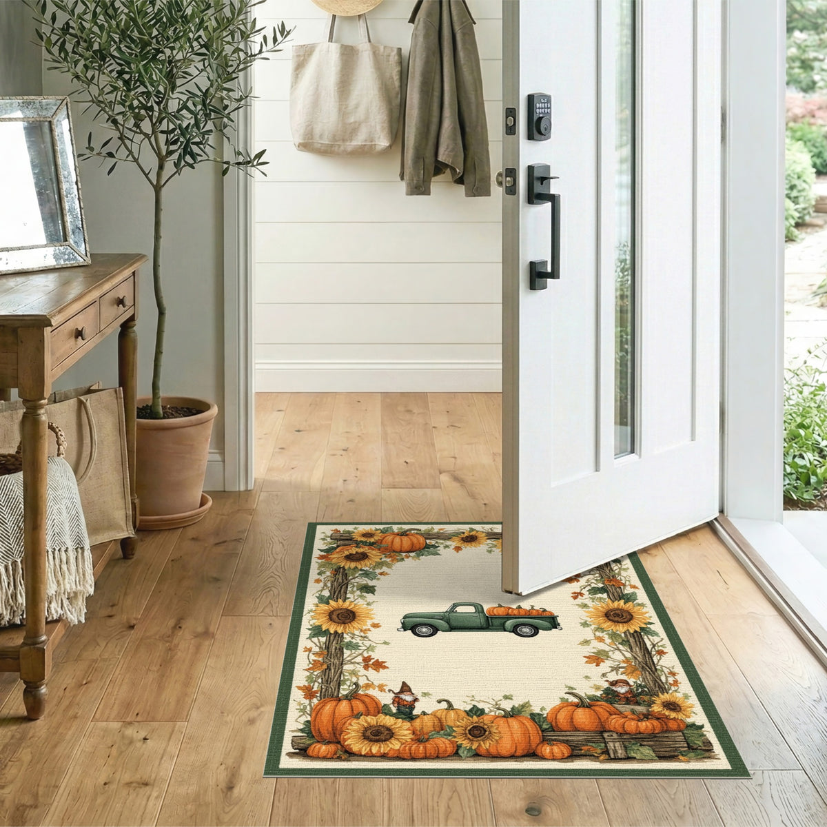 Fall Harvest Truck Gnomes Area Rug