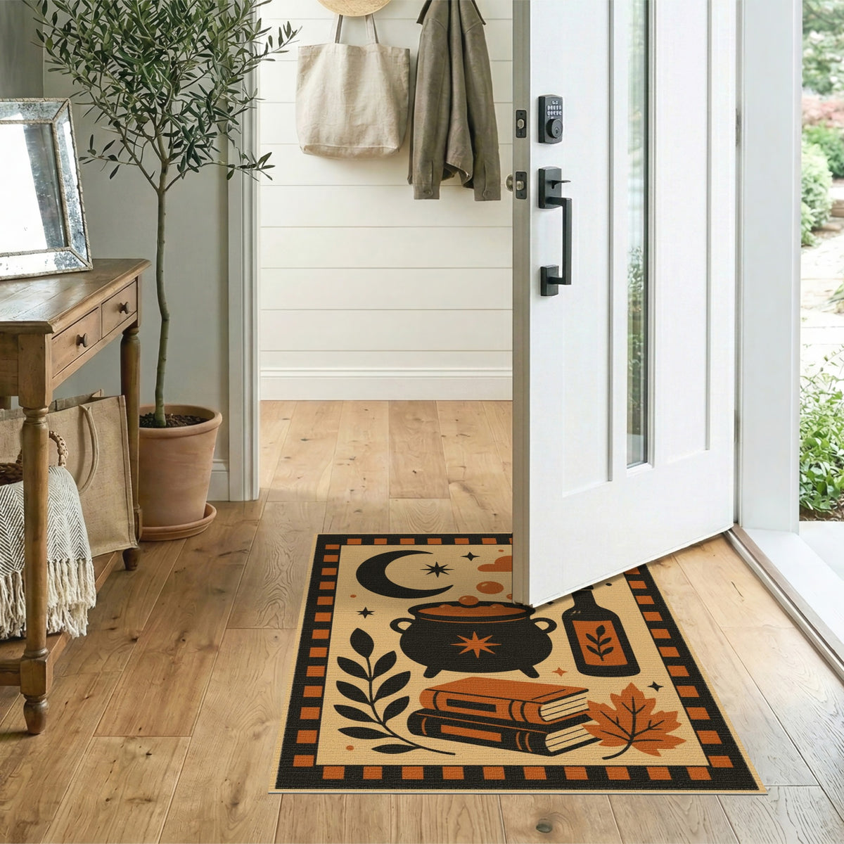 Mystical Cauldron Orange Washable Area Rug