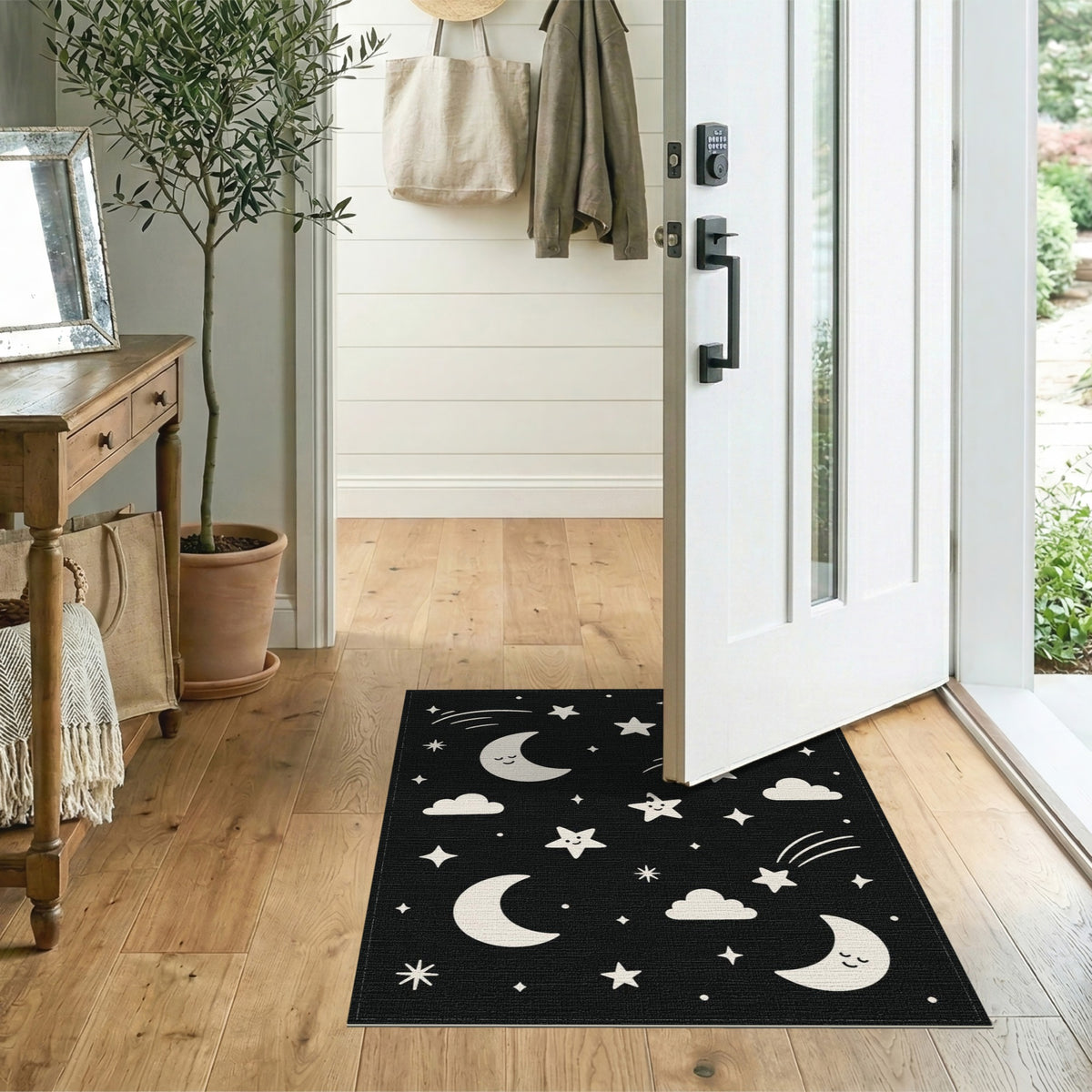 Celestial Moon Stars Kids Washable Area Rug