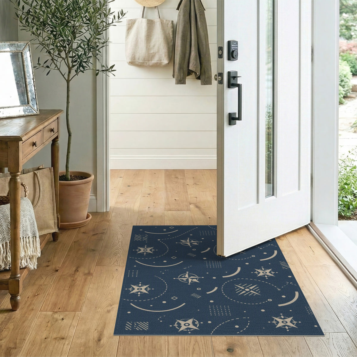 Blue Geometric Star Compass Area Rug