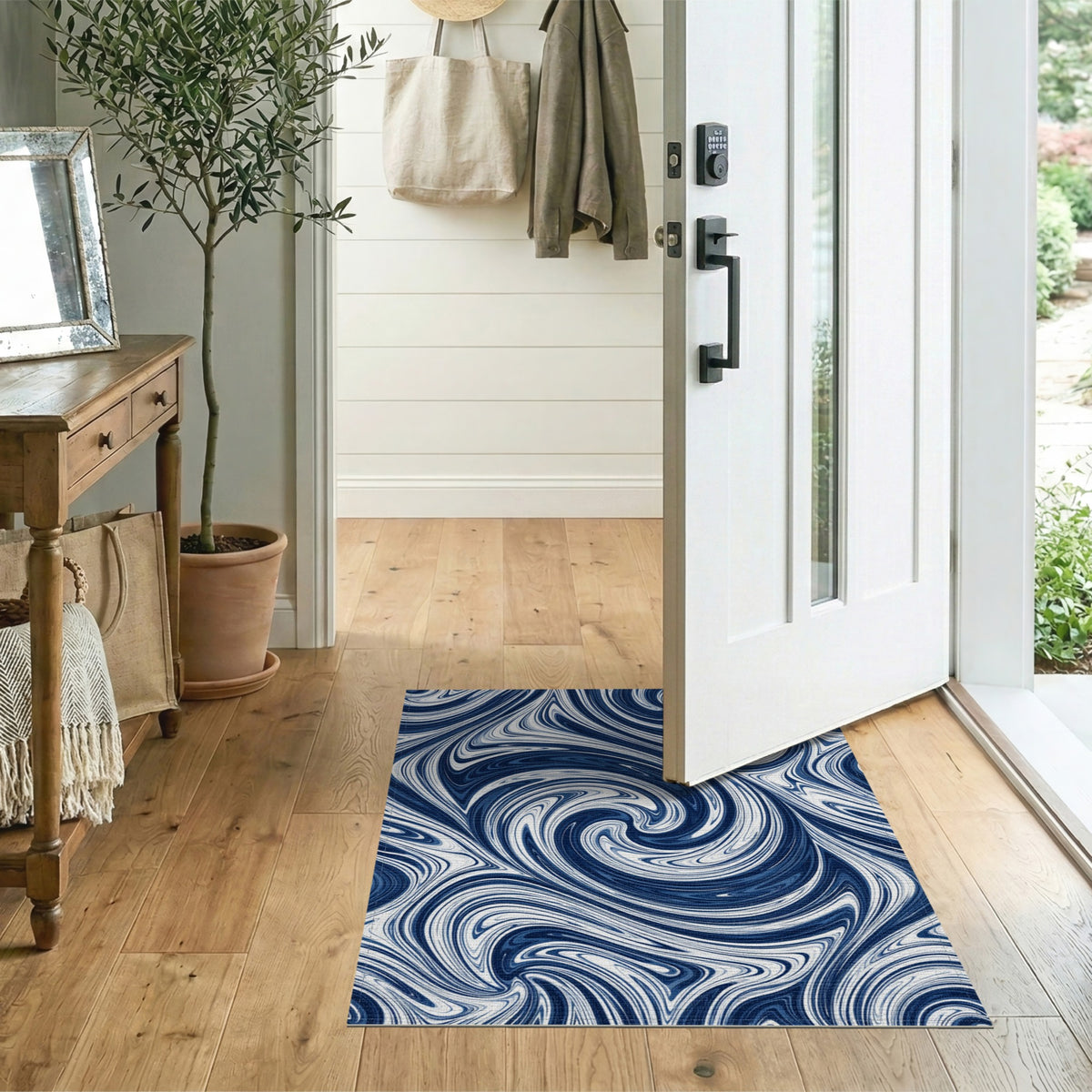 Blue and Teal Blue Marble Swirl Abstract Area Rug