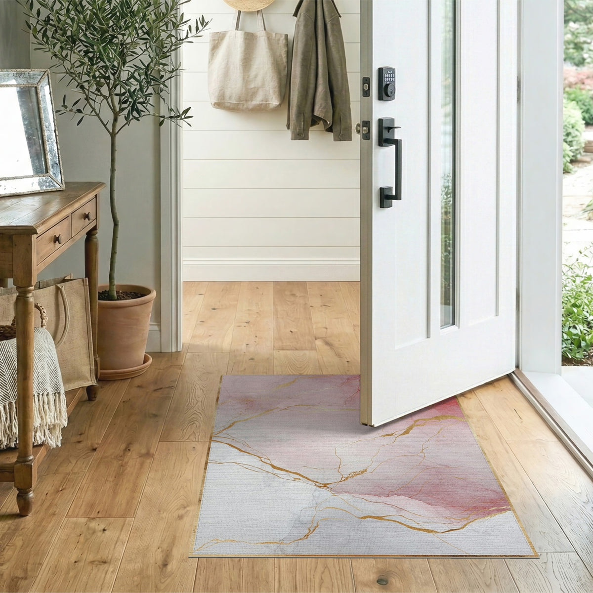 Abstract Area Pink Marble Gold Vein Abstract Area Rug
