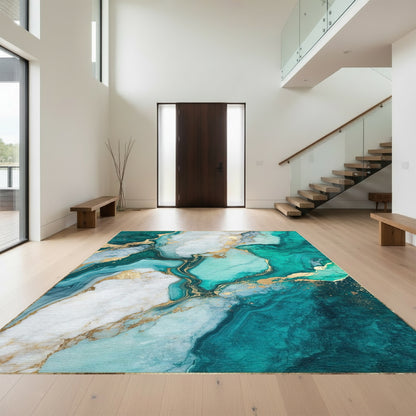 Teal Gold Veined Marble Rug
