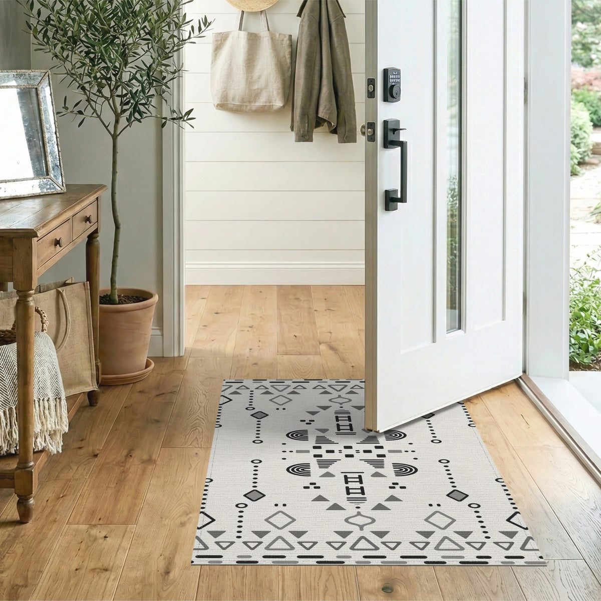 Black White Heritage Tribal Area Rug