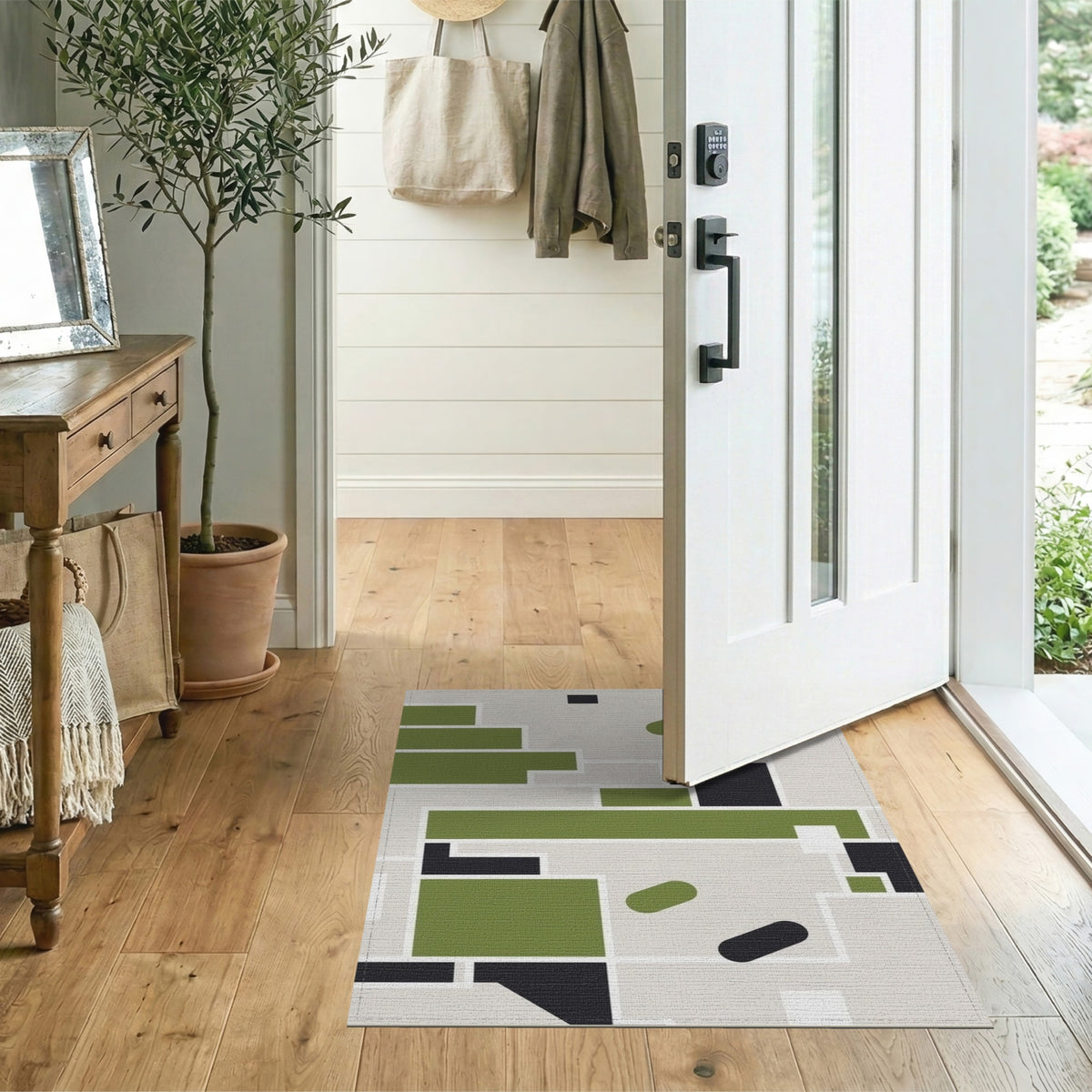 Green Geometric Abstract Area Rug