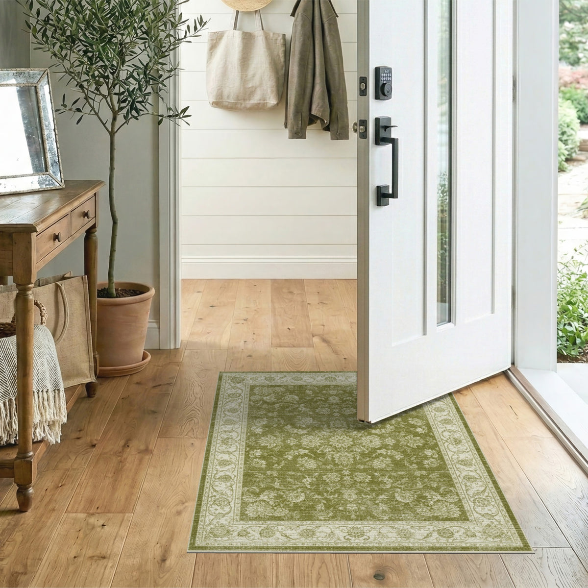 Green Floral Vintage Area Rug