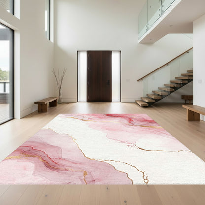 Blush Pink Gold Fluid Marble Rug