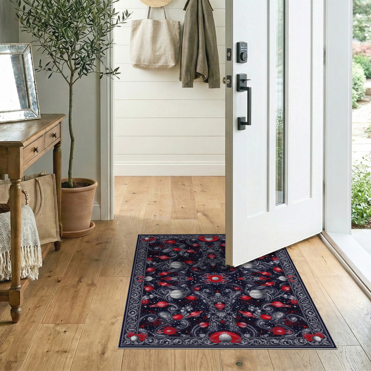 Red Celestial Planets Area Rug